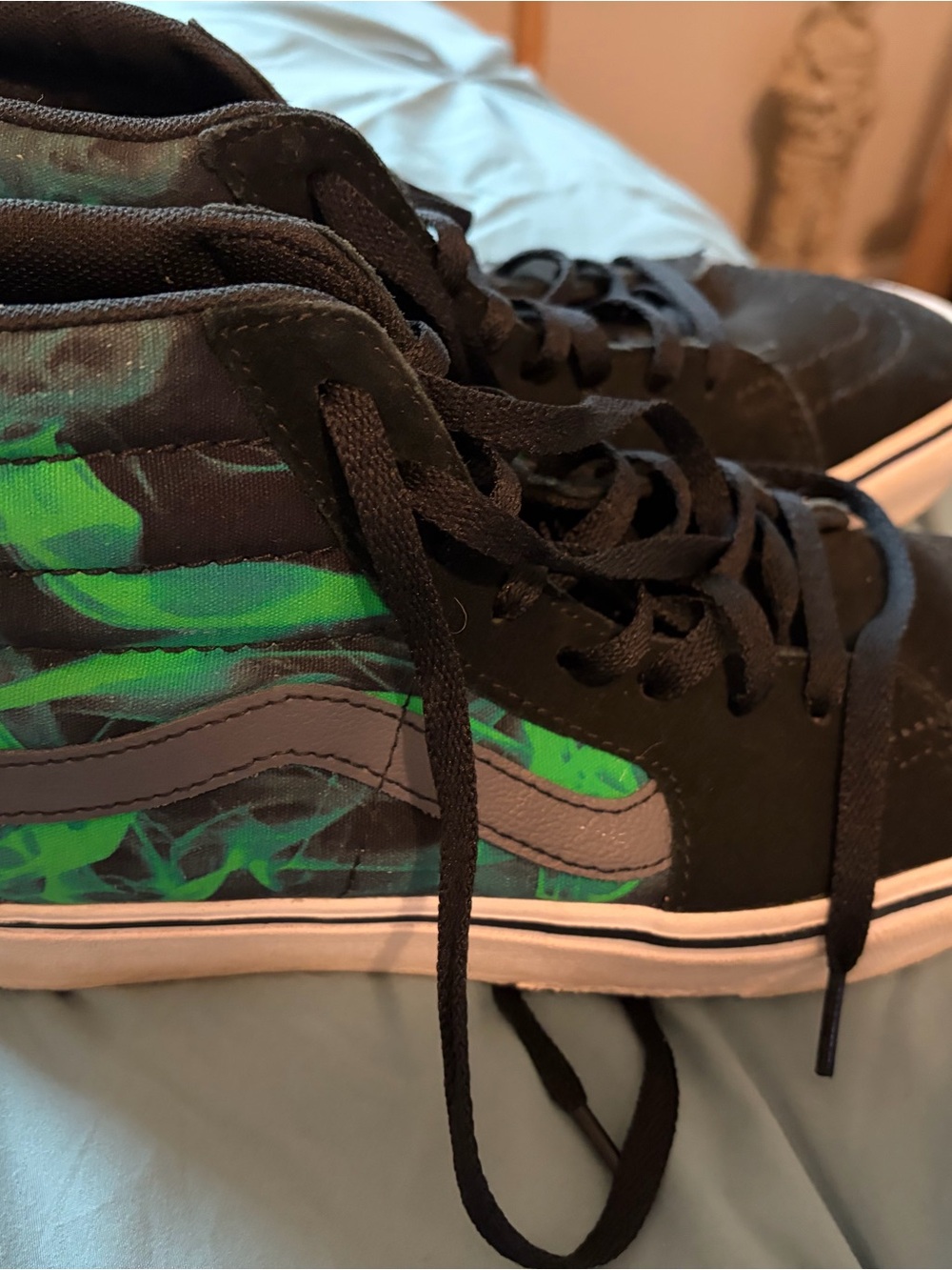 Vans Sk8-Hi High Top Sneakers in Black and Green with Gray Stripe